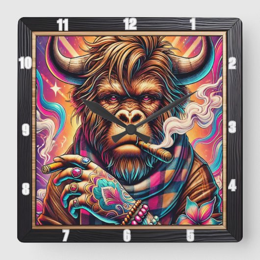 Trippy Buffalo Psychedelic Vierkante Klok (Voorkant)