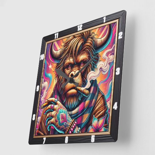 Trippy Buffalo Psychedelic Vierkante Klok (Hoek)