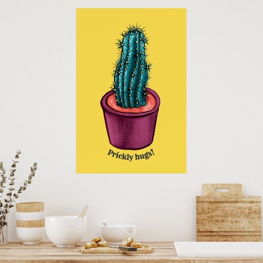 Trippy Cactus Pot Funny Psychedelic Prickly Hugs Poster (Keuken)