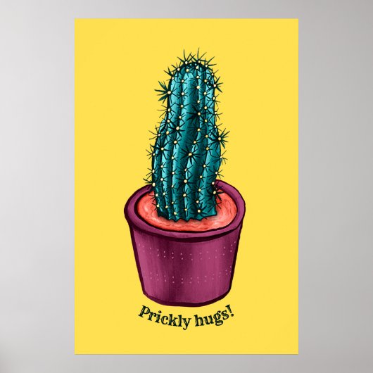 Trippy Cactus Pot Funny Psychedelic Prickly Hugs Poster (Voorkant)
