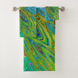 Trippy Chartreuse en Blauwe Abstracte Vlinder Bad Handdoek