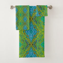 Trippy Chartreuse en Blauwe Abstracte Vlinder Bad Handdoek