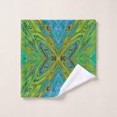 Trippy Chartreuse en Blauwe Abstracte Vlinder Bad Handdoek (Wasdoekje)