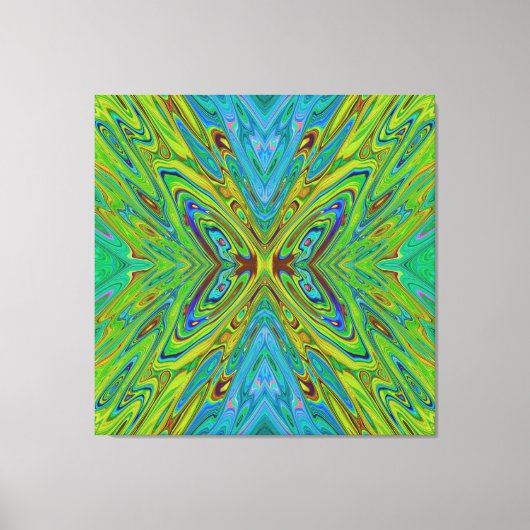 Trippy Chartreuse en Blauwe Abstracte Vlinder Canvas Afdruk (Voorkant)