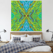 Trippy Chartreuse en Blauwe Abstracte Vlinder Canvas Afdruk (Insitu (Slaapkamer))