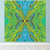 Trippy Chartreuse en Blauwe Abstracte Vlinder Canvas Afdruk (Insitu (Houten vloer))