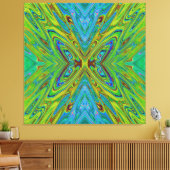Trippy Chartreuse en Blauwe Abstracte Vlinder Canvas Afdruk (Insitu (Woonkamer))