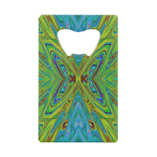 Trippy Chartreuse en Blauwe Abstracte Vlinder Creditkaart Flessenopener