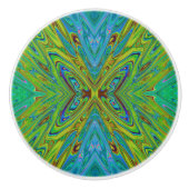 Trippy Chartreuse en Blauwe Abstracte Vlinder Keramische Knop (Voorkant)