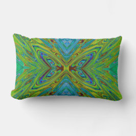 Trippy Chartreuse en Blauwe Abstracte Vlinder Kussen