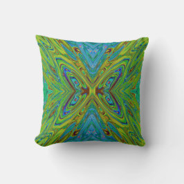 Trippy Chartreuse en Blauwe Abstracte Vlinder Kussen