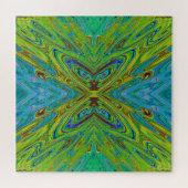 Trippy Chartreuse en Blauwe Abstracte Vlinder Legpuzzel (Horizontaal)