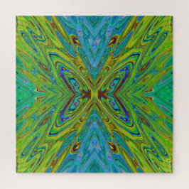 Trippy Chartreuse en Blauwe Abstracte Vlinder Legpuzzel