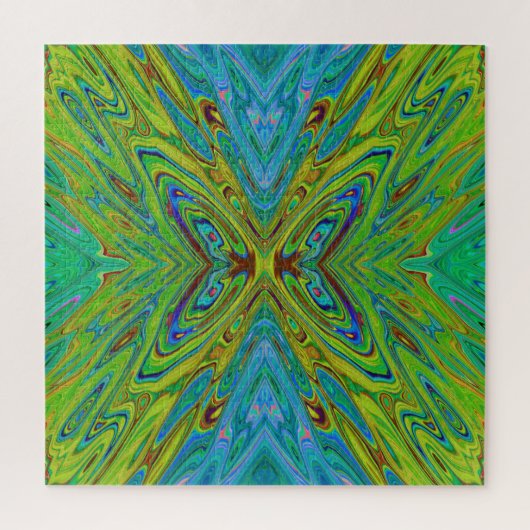 Trippy Chartreuse en Blauwe Abstracte Vlinder Legpuzzel (Verticaal)