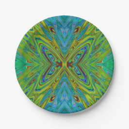 Trippy Chartreuse en Blauwe Abstracte Vlinder Papieren Bordje