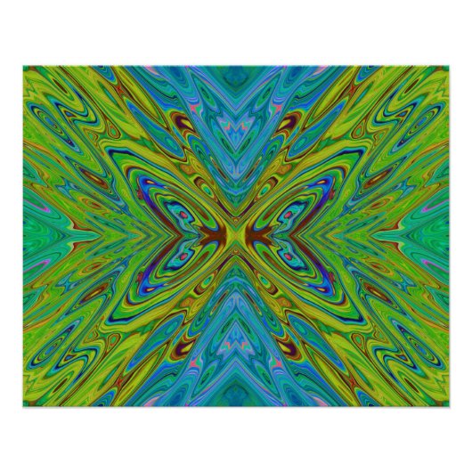 Trippy Chartreuse en Blauwe Abstracte Vlinder Perfect Poster (Voorkant)
