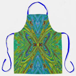 Trippy Chartreuse en Blauwe Abstracte Vlinder Schort
