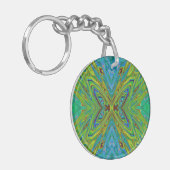 Trippy Chartreuse en Blauwe Abstracte Vlinder Sleutelhanger (Voorkant Links)
