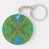 Trippy Chartreuse en Blauwe Abstracte Vlinder Sleutelhanger (Achterkant)
