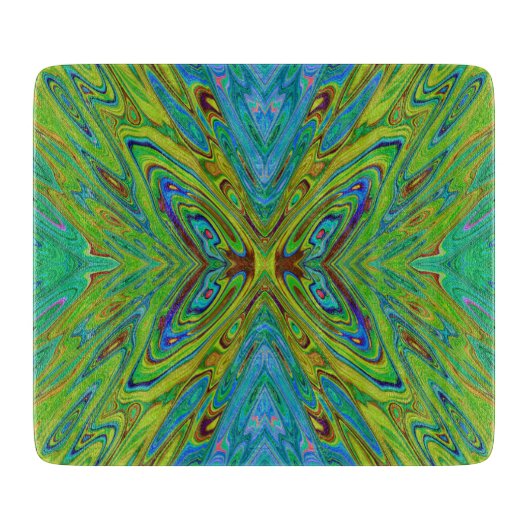 Trippy Chartreuse en Blauwe Abstracte Vlinder Snijplank (Voorkant)