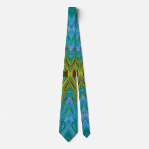 Trippy Chartreuse en Blauwe Abstracte Vlinder Stropdas