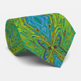 Trippy Chartreuse en Blauwe Abstracte Vlinder Stropdas