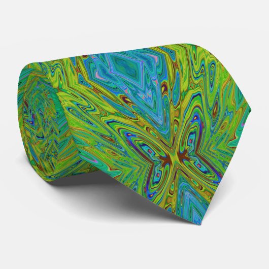 Trippy Chartreuse en Blauwe Abstracte Vlinder Stropdas (Opgerold)