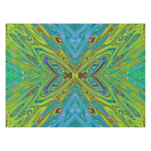 Trippy Chartreuse en Blauwe Abstracte Vlinder Tafelkleed (Voorkant (Horizontaal))