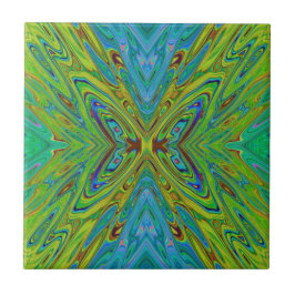 Trippy Chartreuse en Blauwe Abstracte Vlinder Tegeltje