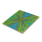 Trippy Chartreuse en Blauwe Abstracte Vlinder Tegeltje (Zijkant)