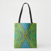 Trippy Chartreuse en Blauwe Abstracte Vlinder Tote Bag (Voorkant)