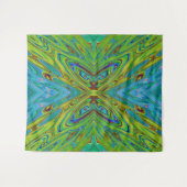 Trippy Chartreuse en Blauwe Abstracte Vlinder Wandkleed (Voorkant (horizontaal))