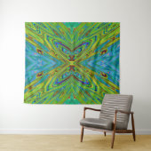 Trippy Chartreuse en Blauwe Abstracte Vlinder Wandkleed (In Situ (horizontaal))
