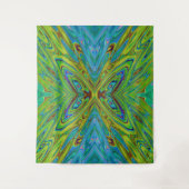 Trippy Chartreuse en Blauwe Abstracte Vlinder Wandkleed (Voorkant)