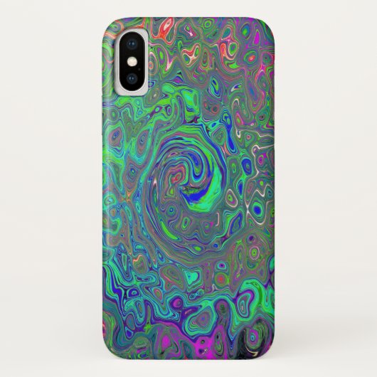Trippy Chartreuse en Blauwe Retro Vloeibare Draaik Case-Mate iPhone Case (Achterkant)
