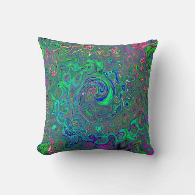 Trippy Chartreuse en Blauwe Retro Vloeibare Draaik Kussen (Voorkant)
