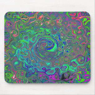 Trippy Chartreuse en Blauwe Retro Vloeibare Draaik Muismat