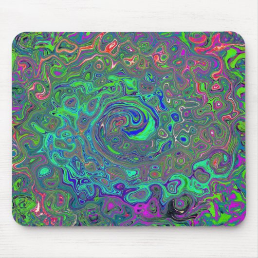 Trippy Chartreuse en Blauwe Retro Vloeibare Draaik Muismat (Voorkant)