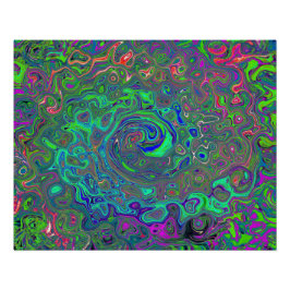 Trippy Chartreuse en Blauwe Retro Vloeibare Draaik Perfect Poster
