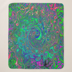 Trippy Chartreuse en Blauwe Retro Vloeibare Draaik Sherpa Deken