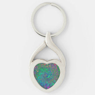 Trippy Chartreuse en Blauwe Retro Vloeibare Draaik Sleutelhanger