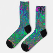 Trippy Chartreuse en Blauwe Retro Vloeibare Draaik Sokken (Links)