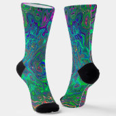 Trippy Chartreuse en Blauwe Retro Vloeibare Draaik Sokken (Gebogen)