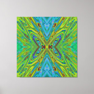 Trippy Chartreuse en Blue Abstract Butterfly Canvas Afdruk