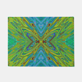 Trippy Chartreuse en Blue Abstract Butterfly Deurmat