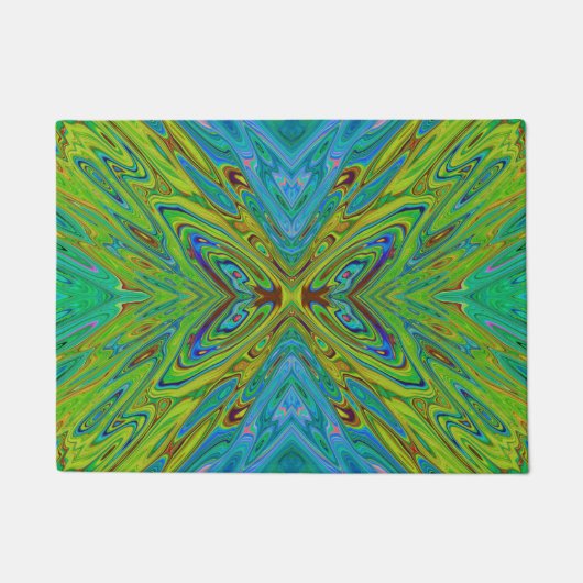 Trippy Chartreuse en Blue Abstract Butterfly Deurmat (Voorkant)