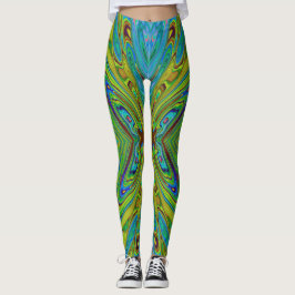 Trippy Chartreuse en Blue Abstract Butterfly Leggings
