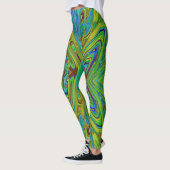 Trippy Chartreuse en Blue Abstract Butterfly Leggings (Links)