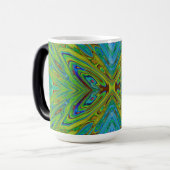Trippy Chartreuse en Blue Abstract Butterfly Magische Mok (Voorkant links)