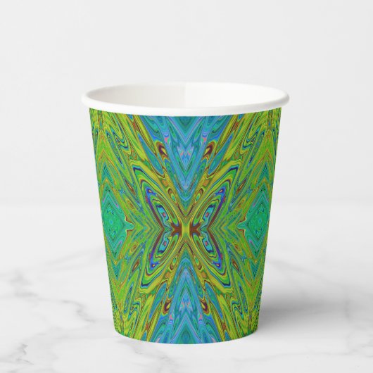 Trippy Chartreuse en Blue Abstract Butterfly Papieren Bekers (Links)
